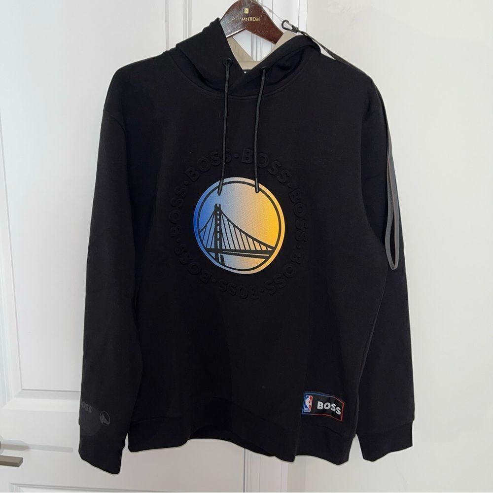 New Hugo Boss Bounce Golden State Warriors NBA hooded hoodie black sweatshirt L
